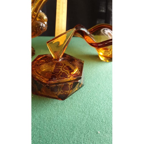 42 - 3 Pieces of art deco Amber glass.