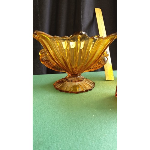 42 - 3 Pieces of art deco Amber glass.