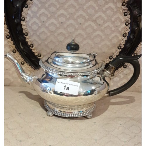 1a - 3 piece silver Hall marked tea service on pad feet serrated edges to top and bottom. 900 grams.