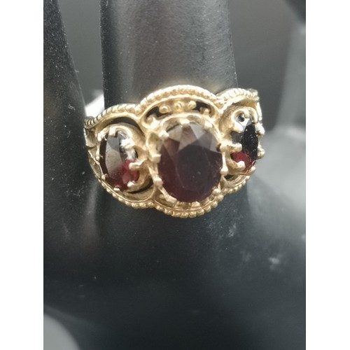 36 - Beautiful 9ct Gold Ring  With Early Setting 3 Garnets 4.8 G
