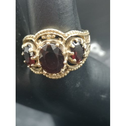 36 - Beautiful 9ct Gold Ring  With Early Setting 3 Garnets 4.8 G