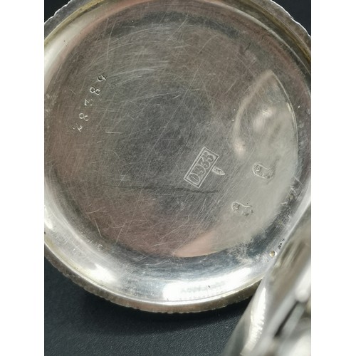 38b - Edwardian silver 935 pocket watch with enamel and gold numerals.