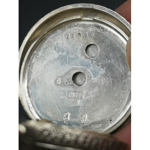 38b - Edwardian silver 935 pocket watch with enamel and gold numerals.