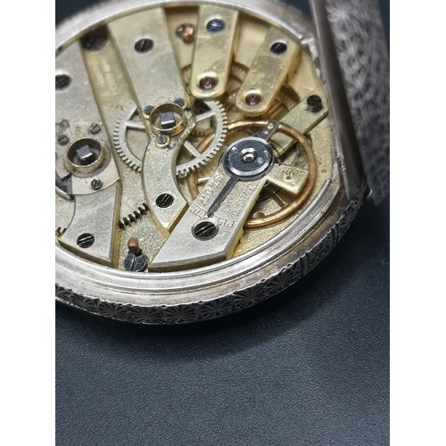 38b - Edwardian silver 935 pocket watch with enamel and gold numerals.