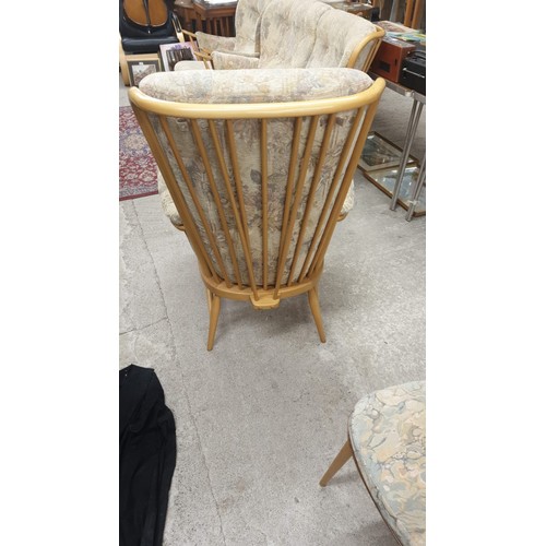 50 - Ercol Blonde wood 3 piece suite with original cushions.