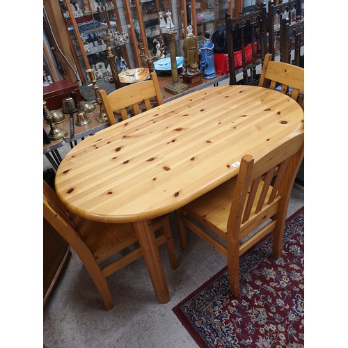 300 - Heavy Farm House pine style table with 4 chairs.