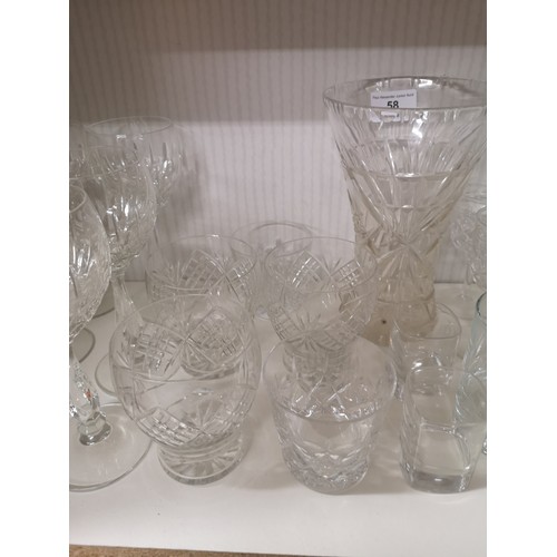 58 - Shelf of crystal includes 1900s glasses etc.