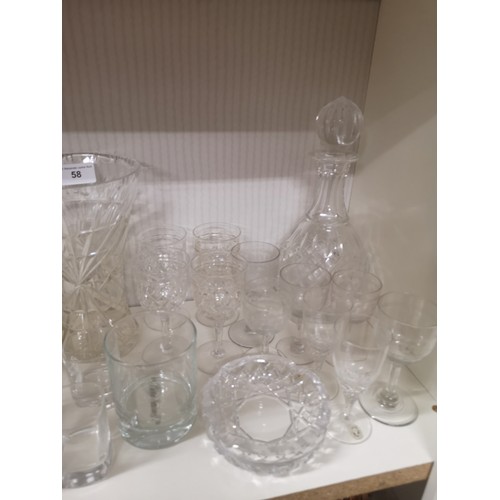 58 - Shelf of crystal includes 1900s glasses etc.