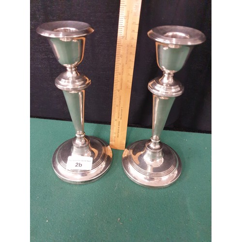 2B - Large Silver Hallmarked Pair Of Candlesticks Maker EJC  Birmingham Stands 8 inches Tall