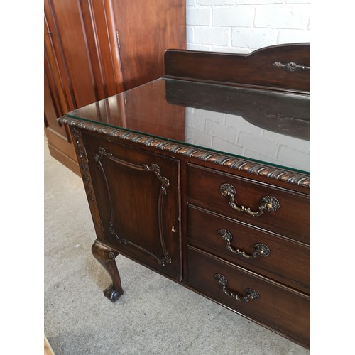 317 - Large Ornate side board with glass preserve top. 5 ft in length.