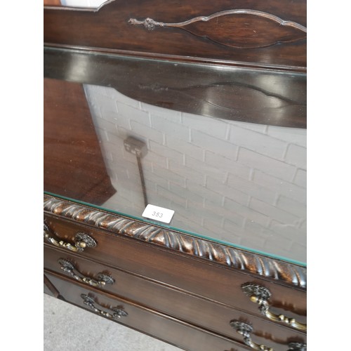 317 - Large Ornate side board with glass preserve top. 5 ft in length.