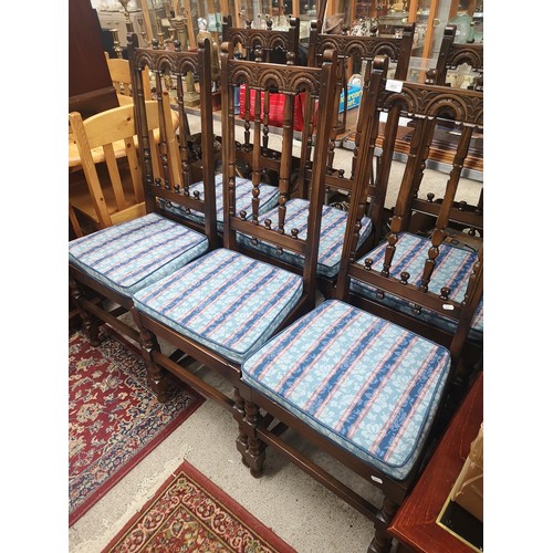 331 - Set of 6 Ercol elm Jacobean style chairs with original upholstery