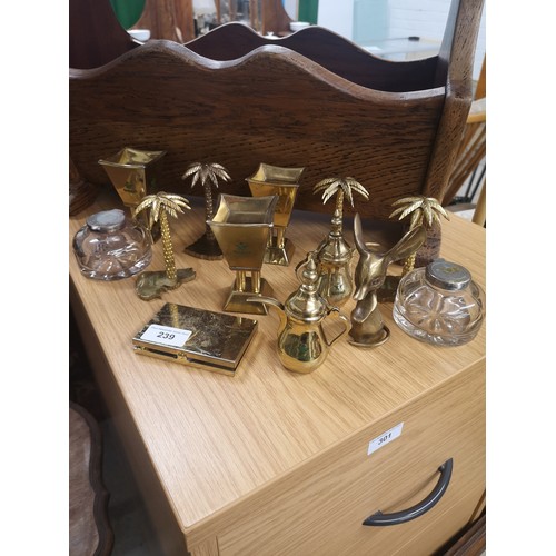 239 - Lot of brass wares includes retro palm trees etc .