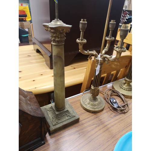 95 - Victorian brass tri branched light together with 2 brass victorian light s.