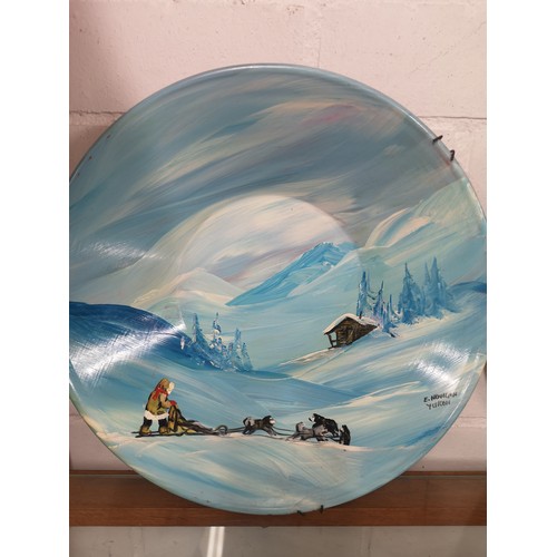 93 - Pair of Yukon Hand painted metal bowls signed by artist .