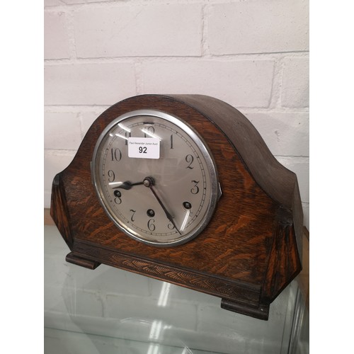 92 - Art deco 3 hole mantle clock .