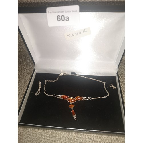 60a - Silver Necklace set with Amber.