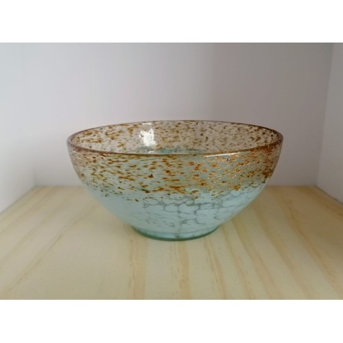 53A - Scottish Monart glass Bowl in wedding Blue design shape MA, with clear and gold fleck adverturine 8 ... 