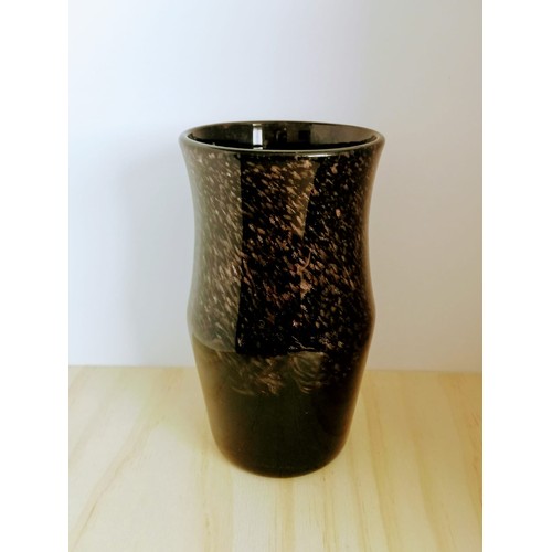 54A - Early Strathearn 8 inch vase in dark brown with golden fleck design.