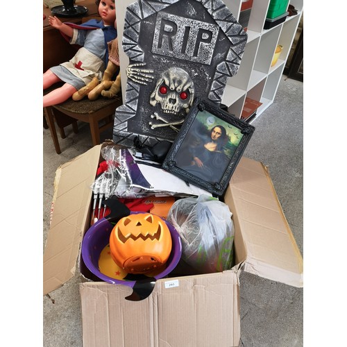 293 - Large box of halloween decorations .