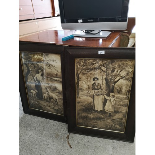 275 - 2 Victorian scene prints in oak frames .