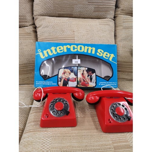 259 - 1970s kids Intercom telephone set with original box .