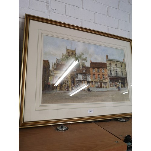 252 - Large Sturgeon print depicting village centre scene.