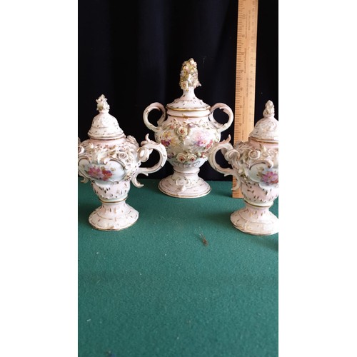 102 - Victorian Garniture Of 3 Vases With Covers