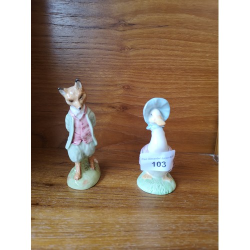 103 - Beswick beatrix potter jemima puddle duck together with Royal albert fox whiskered gentleman .