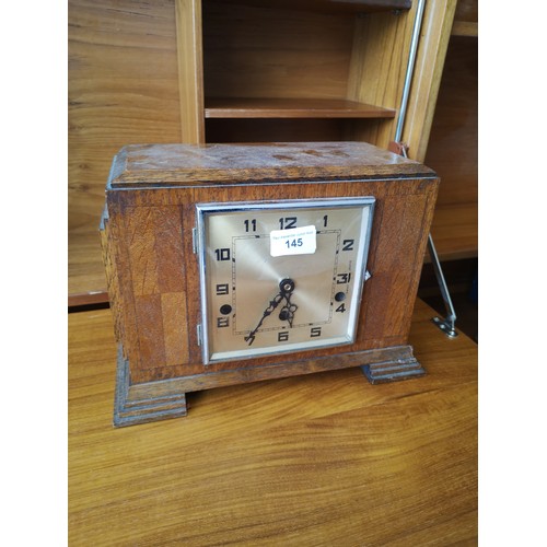 145 - Art deco 3 hole mantle clock.