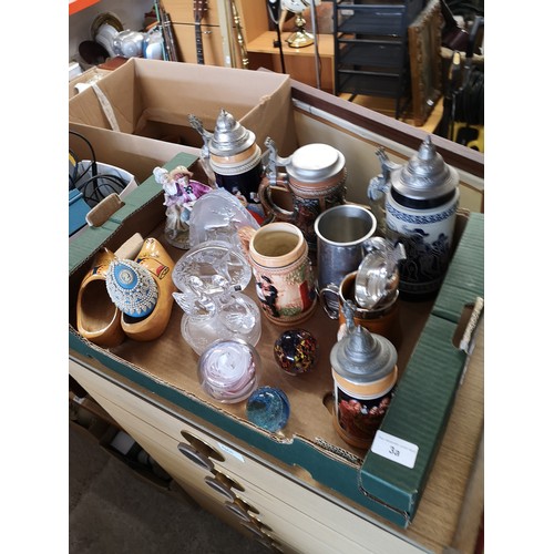 3a - Box of collectables includes tankards etc .