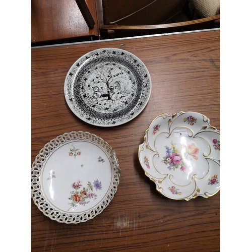 9 - Danish porcelain nymolle signed plate together with two others .