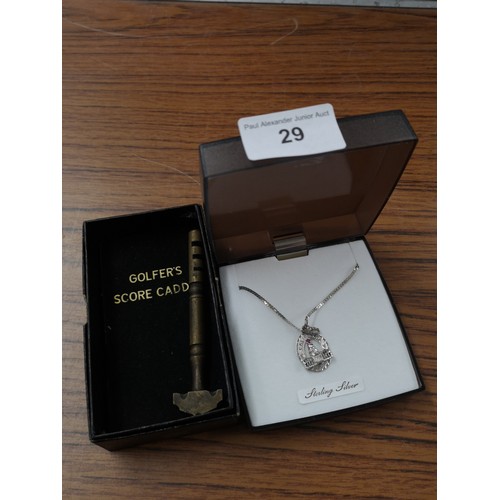 29 - Silver necklace together with boxed item .