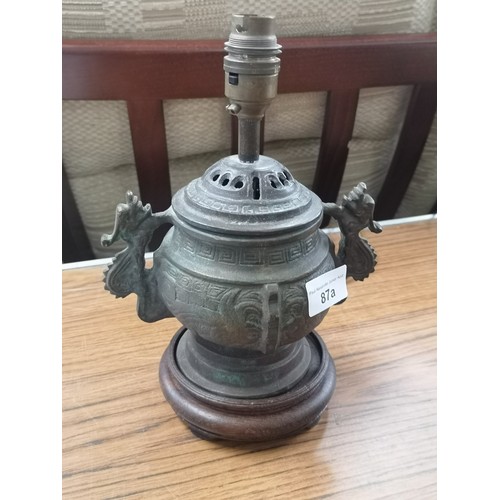 87A - Bronze oriental incense burner converted to table lamp.