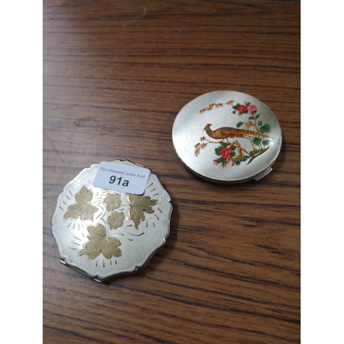 91a - 2 Vintage stratton compacts one depicting pheasant.