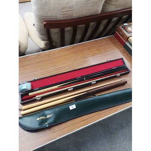 96 - 2 Snooker cues one with box .