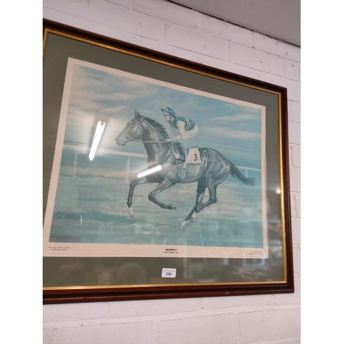 286 - Large horse racing print framed .