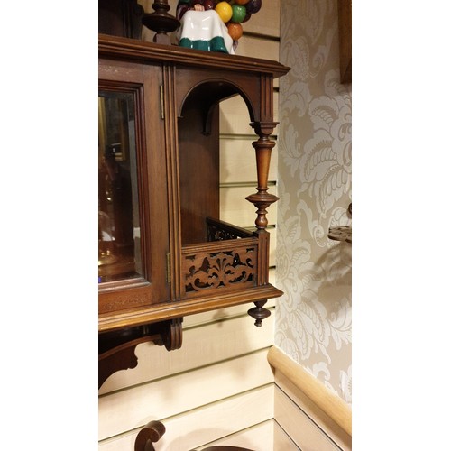 123a - Fantastic Victorian ornate Wall Cabinet with glassed door to centre Archaic carvings .