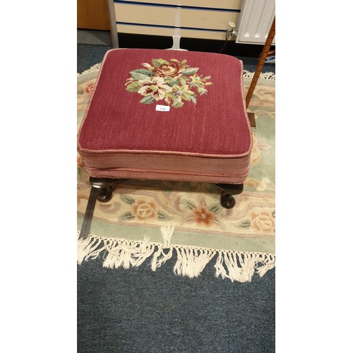 116 - Large tapestry  topped footstool  with Queen Anne  legs  measuring  50 cms x 50 cms x30 cm.