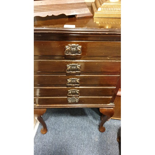 106 - Lovely  edwardian  music sheet fall front 5 drawer chest on Queen Anne legs with brass Art nouveau  ... 