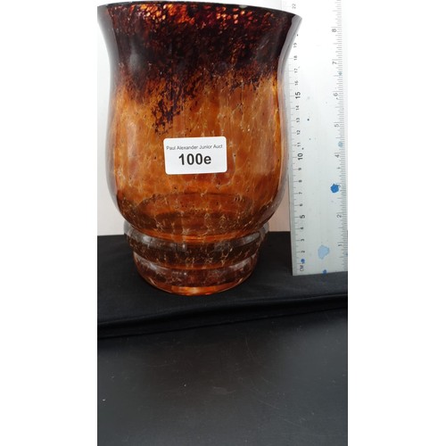 100e - Unusual  Scottish  large Glass Vase Superb quality With golden Amber flame pattern rising to  brown ... 