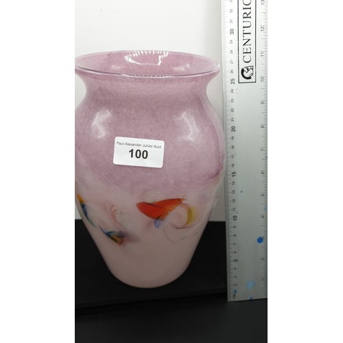 100 - Early large Vasart  vase with spectacular pink ground rising to multi colour  Adventurine  Swirls th... 