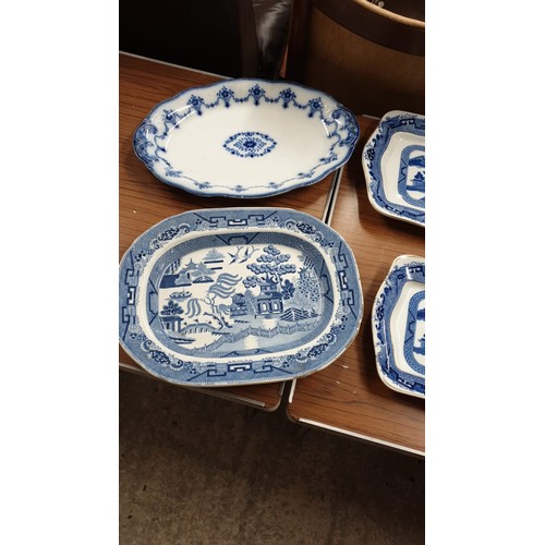 98 - Large selection  of Victorian  blue and white platters.