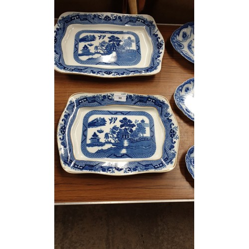 98 - Large selection  of Victorian  blue and white platters.