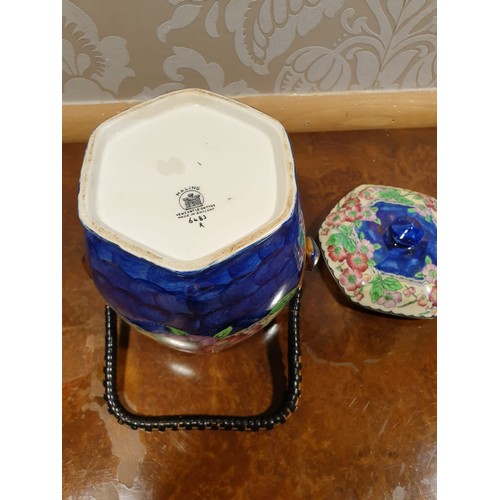 140 - Maling blue thumb print biscuit barrel.