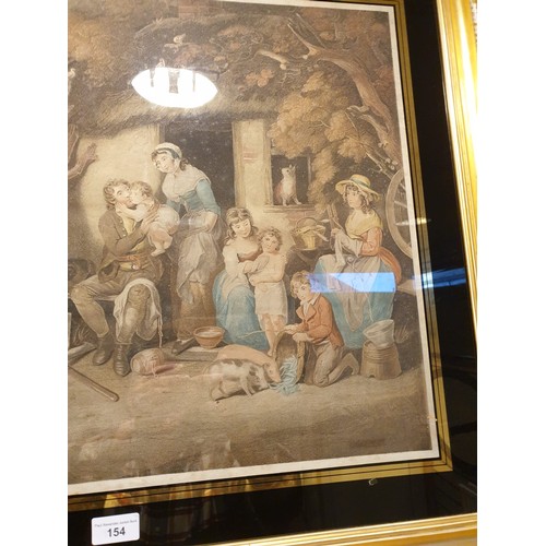 154 - Large Victorian scene mirrored picture in fitted gold framing .