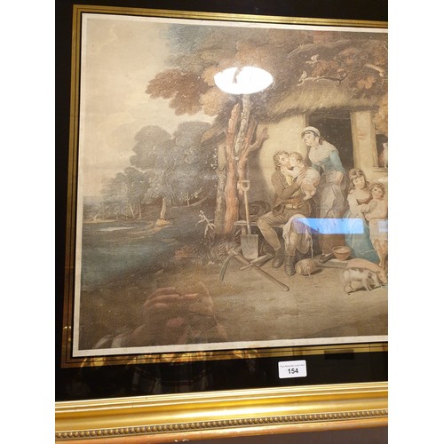 154 - Large Victorian scene mirrored picture in fitted gold framing .