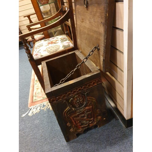 159 - Beautiful example of a carved wooden trunk with shield foliage and carved designs .