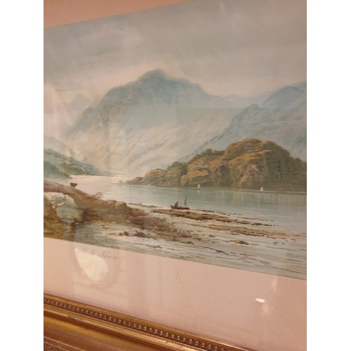 161 - Large Victorian loch Highland scene  titled loch Nevis in fitted frame .