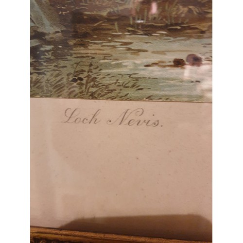 161 - Large Victorian loch Highland scene  titled loch Nevis in fitted frame .